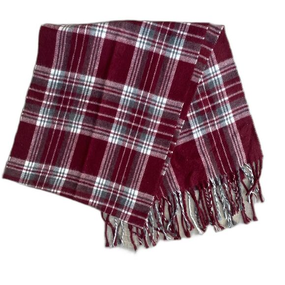 100% Cashmere Plaid Scarf Italy Burgundy Fringe Unisex Outlander Preppy Academia - Picture 1 of 5